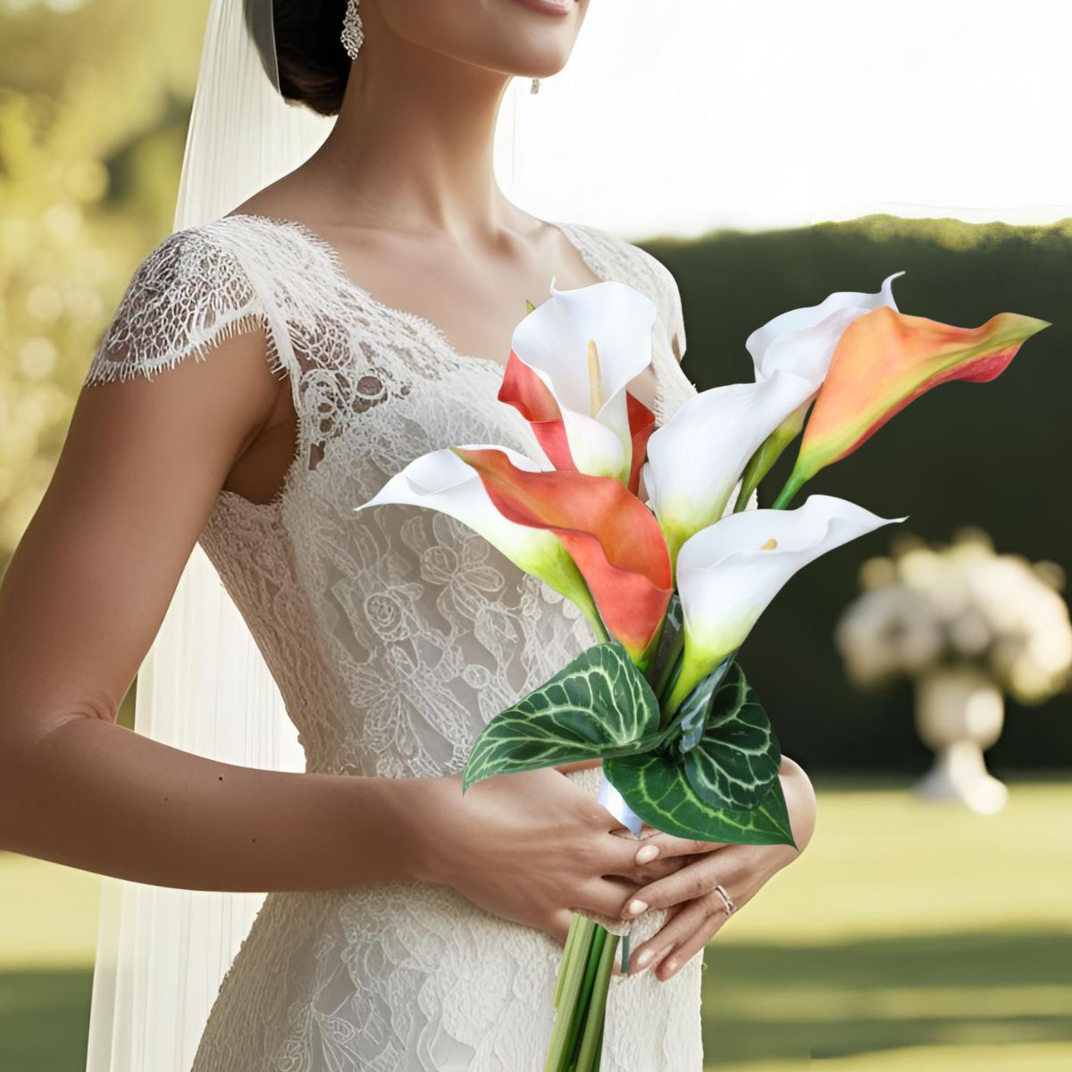 カラー ブーケ 上質 ウェディングブーケ オシャレ シンプル 造花ブーケ オレンジ 白 お洒落 ブートニアセット