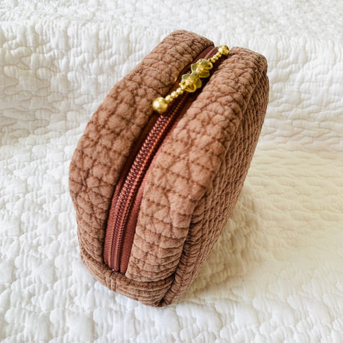 nubiブラウン 両開きポーチ H11W13D5.5 ヌビポーチ コスメポーチ