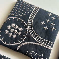 ブラック×グレー　北欧風⭐︎刺し子刺繍コースター(1枚) embroidery coaster 2枚目の画像