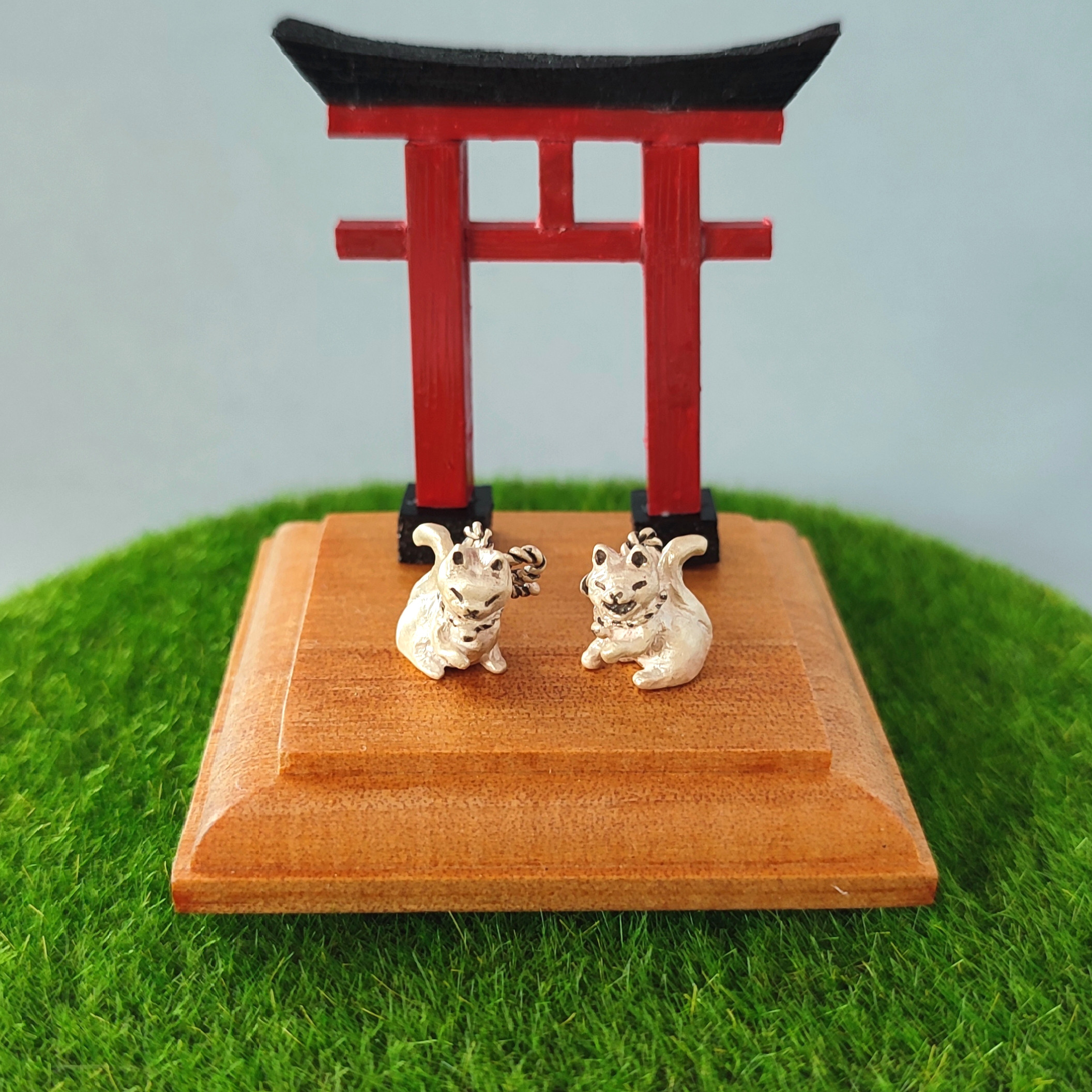 【受注制作】狛猫/猫/招き猫/SILVER925/置物/鳥居/神社/ねこ/ネコ/ピアス/ペンダント/イヤリング/おまけ