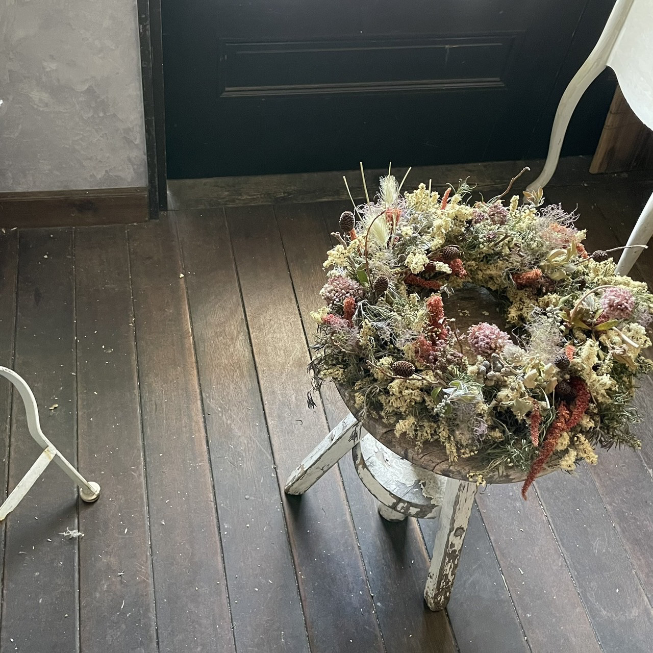 霞色のドライフラワーリース