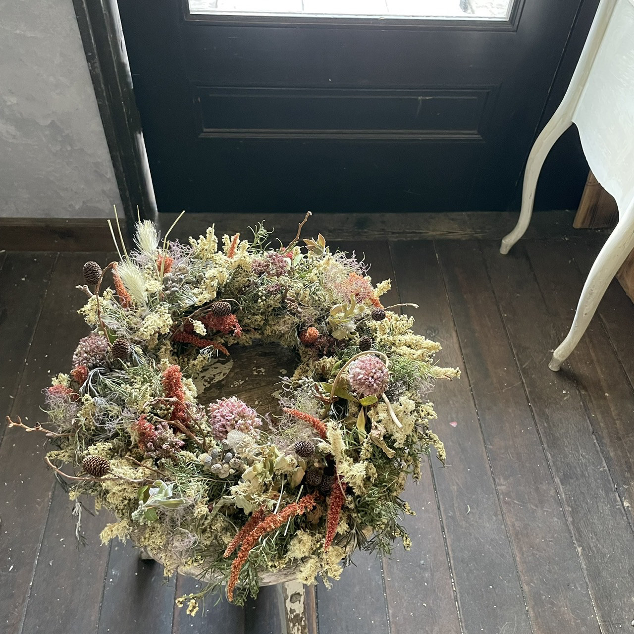 霞色のドライフラワーリース