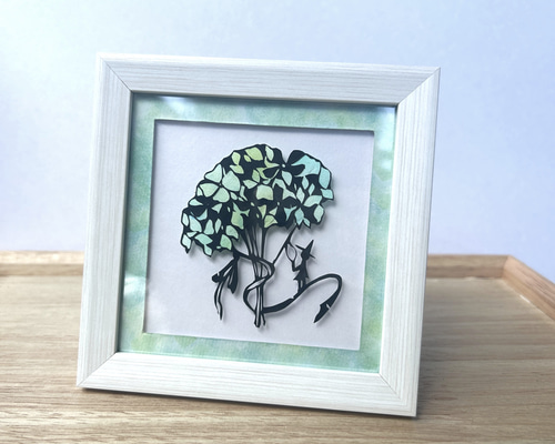 あじさい　切り絵　ハンドメイド 切り絵『紫陽花と』 切り絵 yukiconcom 切り絵 有紀 通販 19471109