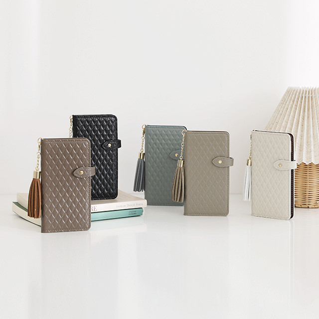 iPhone スマホケース 手帳型 本革 牛革 キルティング ケース タッセル ベルト gqtd