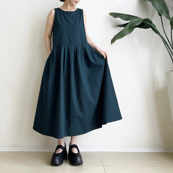 Cotton素材ノースリーブワンピース　* Dark Green * 4枚目の画像