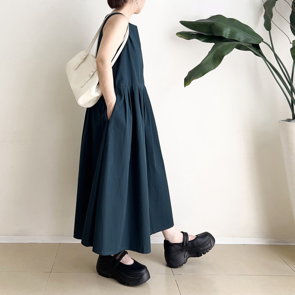 Cotton素材ノースリーブワンピース　* Dark Green * 6枚目の画像