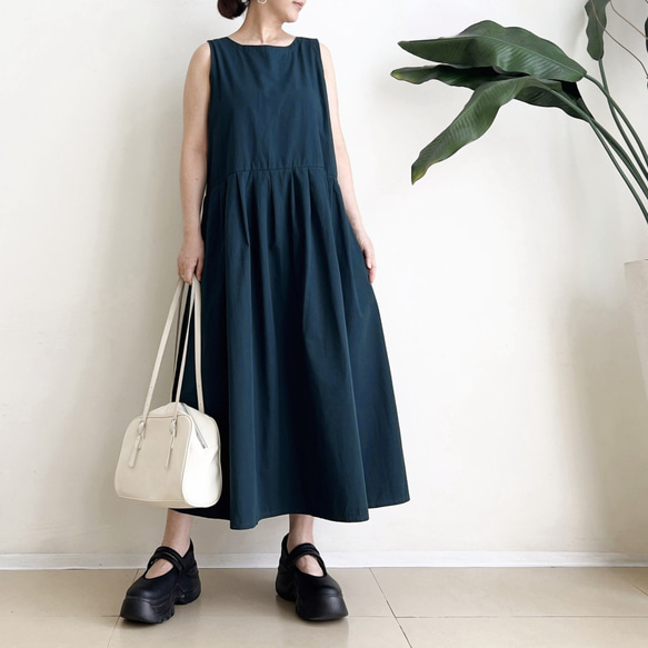 Cotton素材ノースリーブワンピース　* Dark Green * 7枚目の画像