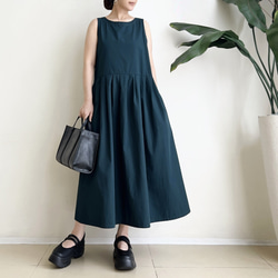 Cotton素材ノースリーブワンピース　* Dark Green * 2枚目の画像