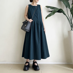 Cotton素材ノースリーブワンピース　* Dark Green * 3枚目の画像