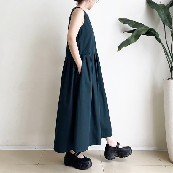 Cotton素材ノースリーブワンピース　* Dark Green * 5枚目の画像