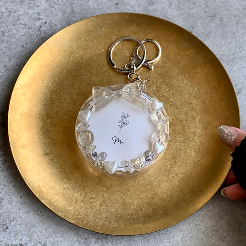 再販【缶バッジ】バッジケースキーホルダー 『 gold lamé 』white