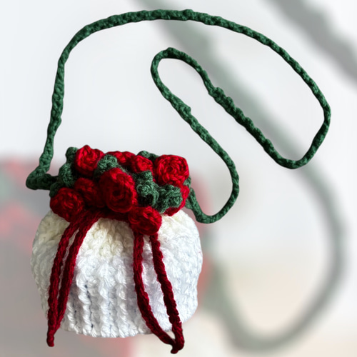バラのショルダーバッグ！鍵あみ.編み物.ハンドメイド ショルダー