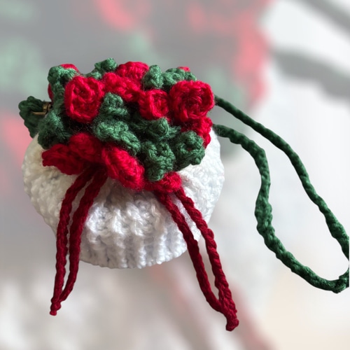 バラのショルダーバッグ！鍵あみ.編み物.ハンドメイド ショルダー