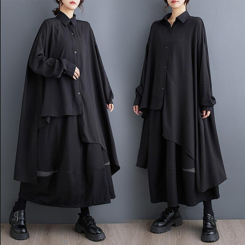大きいサイズ ロング シャツ イレギュラー レディース 秋冬 春 変形