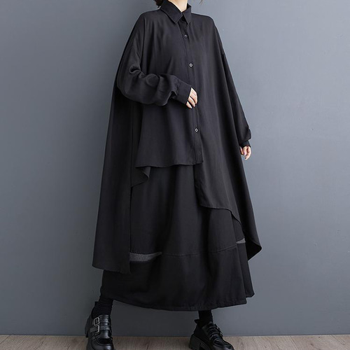 大きいサイズ ロング シャツ イレギュラー レディース 秋冬 春 変形