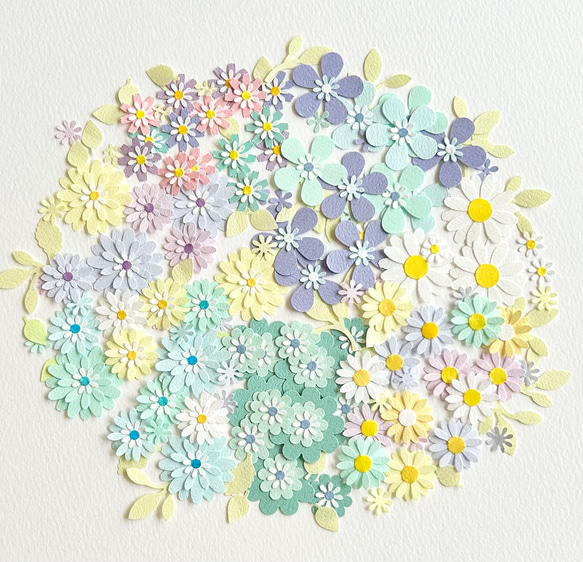 クラフトパンチのお花と葉っぱいろいろ〜ペーパーフラワー  アルバムクラフト　寄せ書き　 1枚目の画像