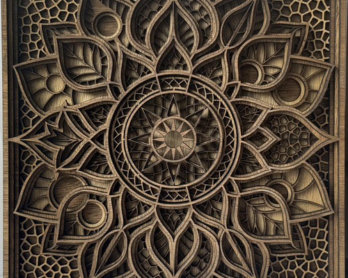Mandala マンダラ 自作手作り木彫りです。 Nyaman design オリジナル 立体曼荼羅 彫刻 nyamandesign 通販