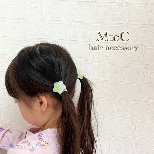 レジン キラキラ 七夕 夜空ヘアゴム キッズ ベビー 】子供 ヘア