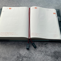 【手縫】ほぼ日手帳カズンA5用ブルーグリーン本革手帳カバー（角花飾）2本しおり付き（バタフライストッパー） 4枚目の画像