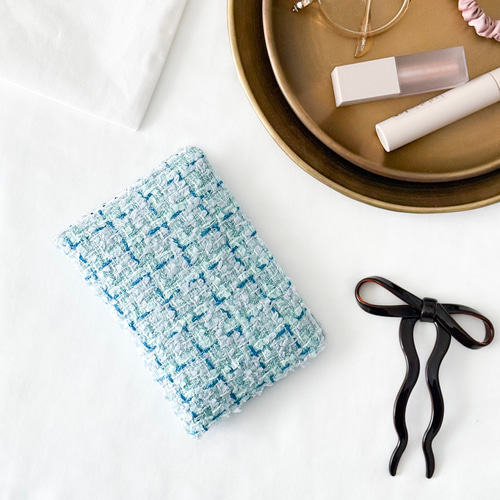 ふたつきダブルポケットのポケットティッシュケース(ブルーツイード