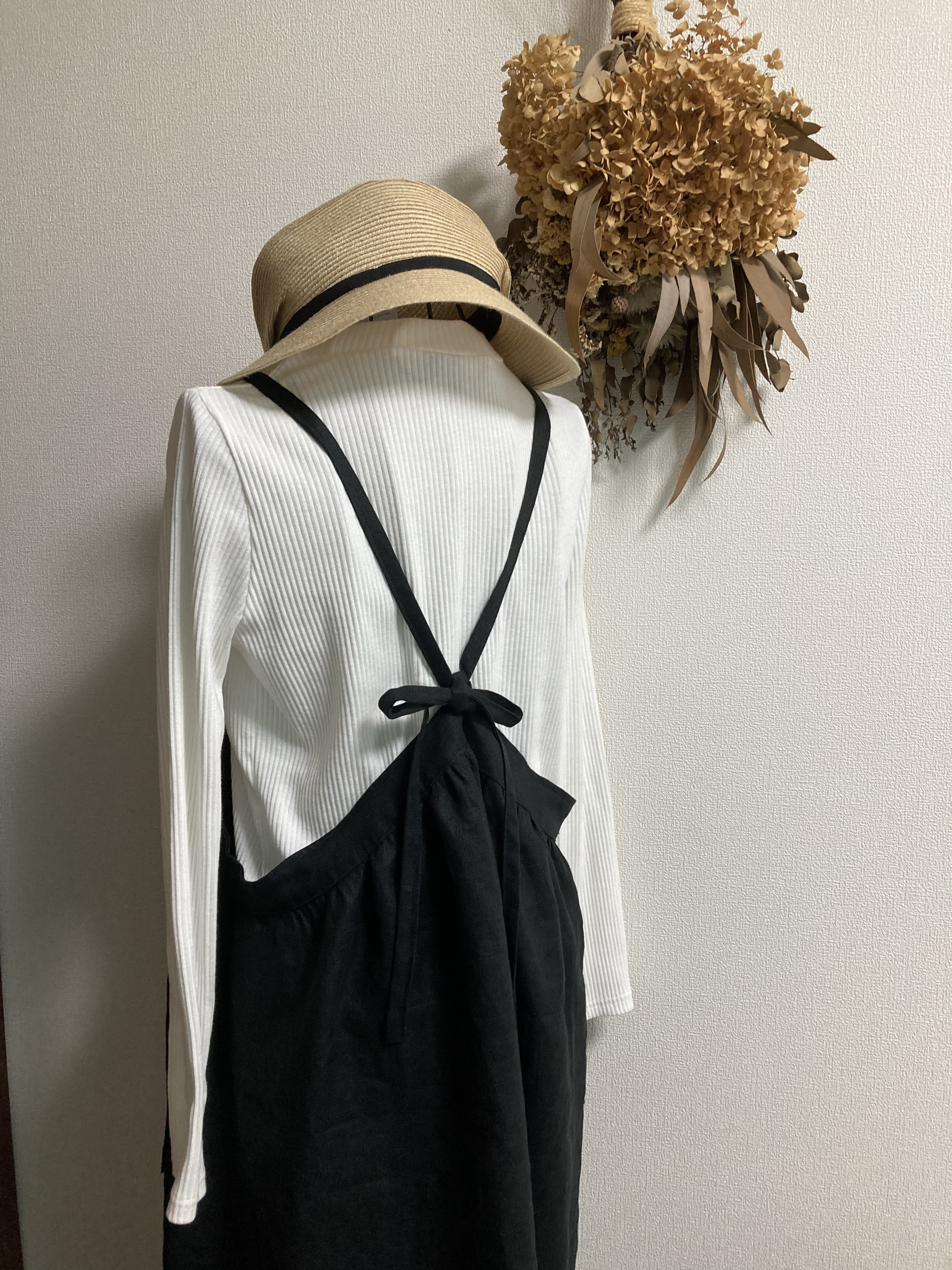 ブラックリネン⭐︎エプロンワンピース
