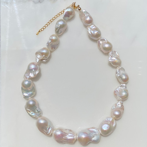 1点もの✨虹色オイスターパールネックレス✨バロックパール✨淡水
