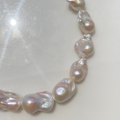 1点もの✨虹色オイスターパールネックレス✨バロックパール✨淡水