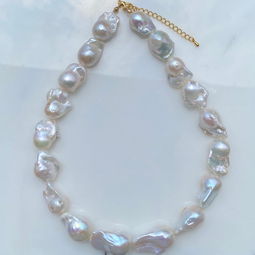 1点もの✨虹色オイスターパールネックレス✨バロックパール✨淡水