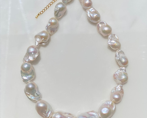 1点もの✨虹色オイスターパールネックレス✨バロックパール✨淡水