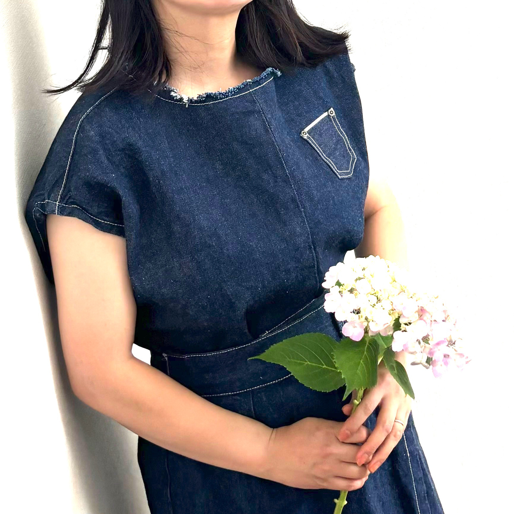 岡山デニム✨日本製　プルオーバー　ブラウス　Tシャツ　デニム　コットン　綿　自然素材　レイヤード　風が通る