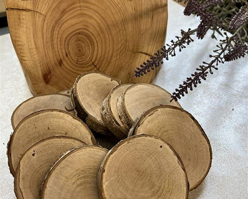 山桜 木の輪切り 丸太スライス 直径9-10cm 厚み1cm 10枚セット 木材