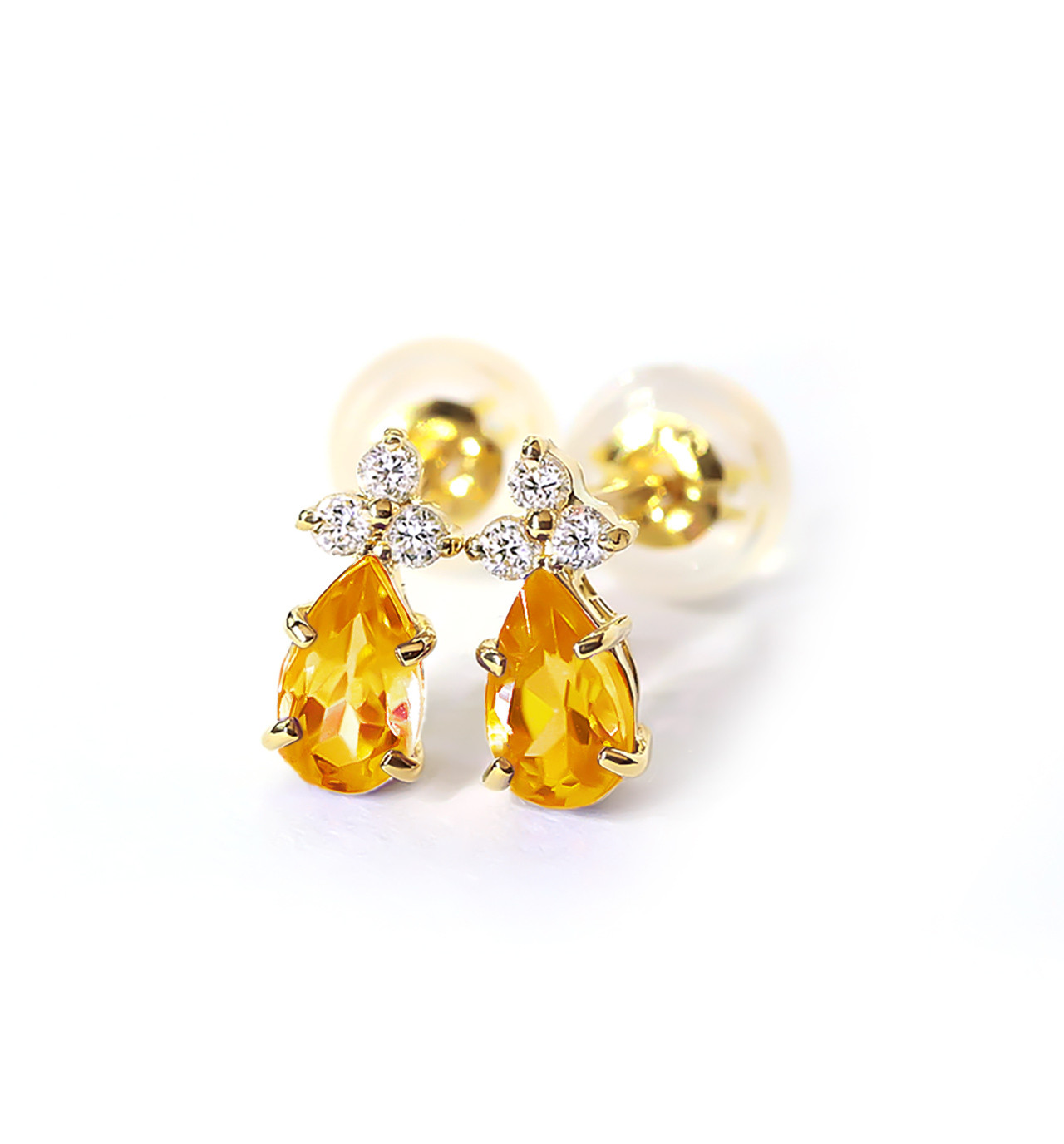 K18 シトリン＆ダイヤモンドのポストピアス ~Ello Lilas~ 11月誕生石 59,400円