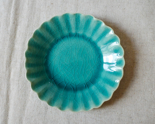 再入荷！】海色の輪花皿｜トルコブルー｜豆皿｜小皿｜陶器 薬味皿・豆