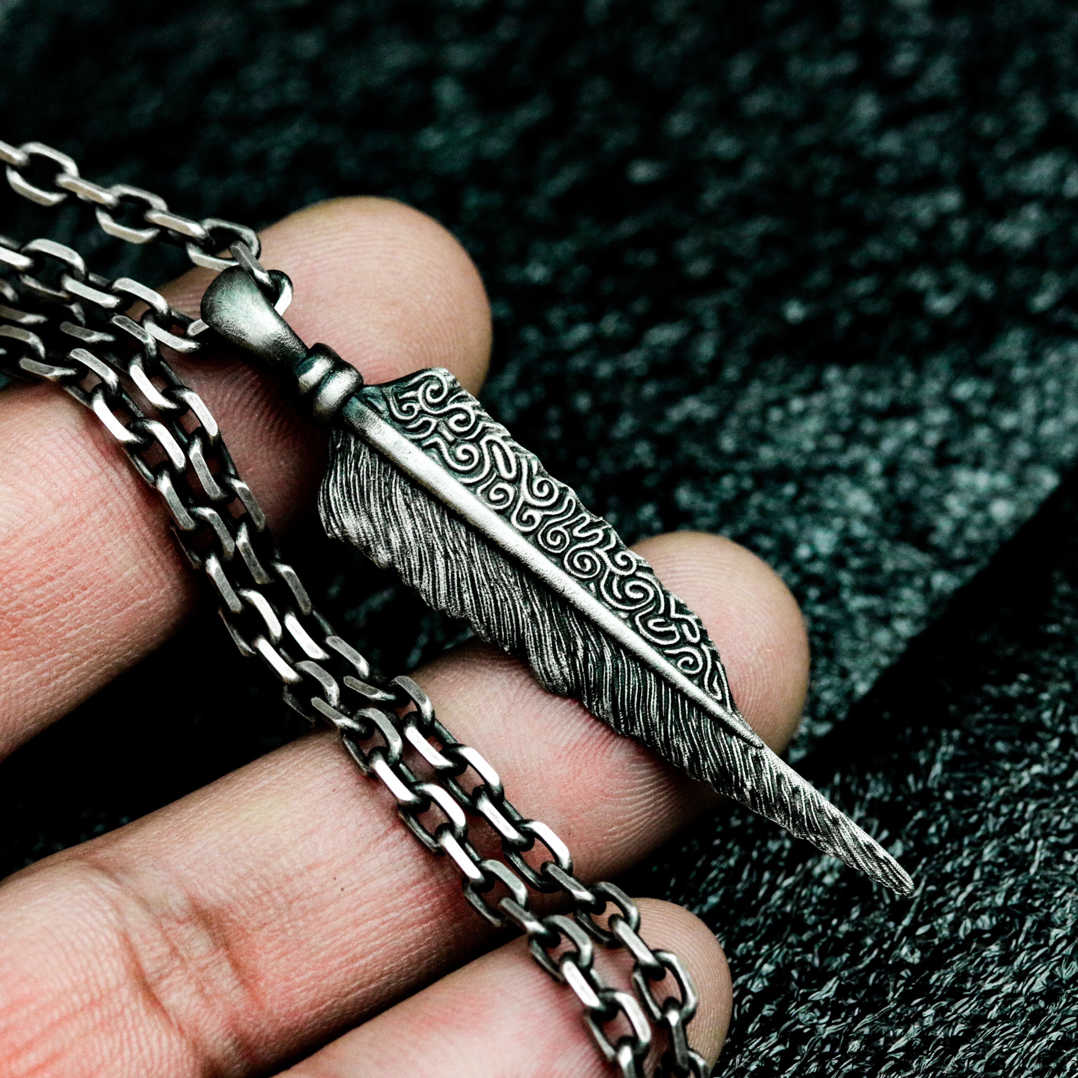 トライバル フェザー 925 シルバー ペンダント ネックレス - プリミティブ トーテム インスピレーション フェザー