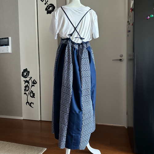 ラス1 着物リメイク メンズ浴衣反物からキャミソールワンピース色  