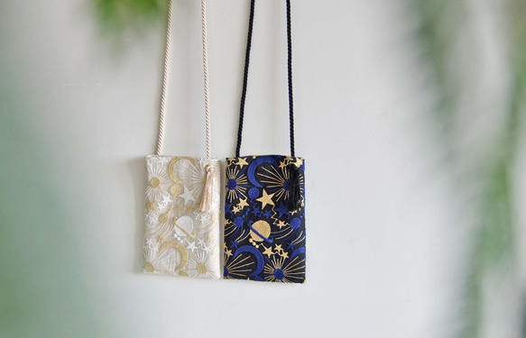 【選べるカラー】　プラネットチュール刺繍スマホポーチ　月と星　スマホショルダー 6枚目の画像