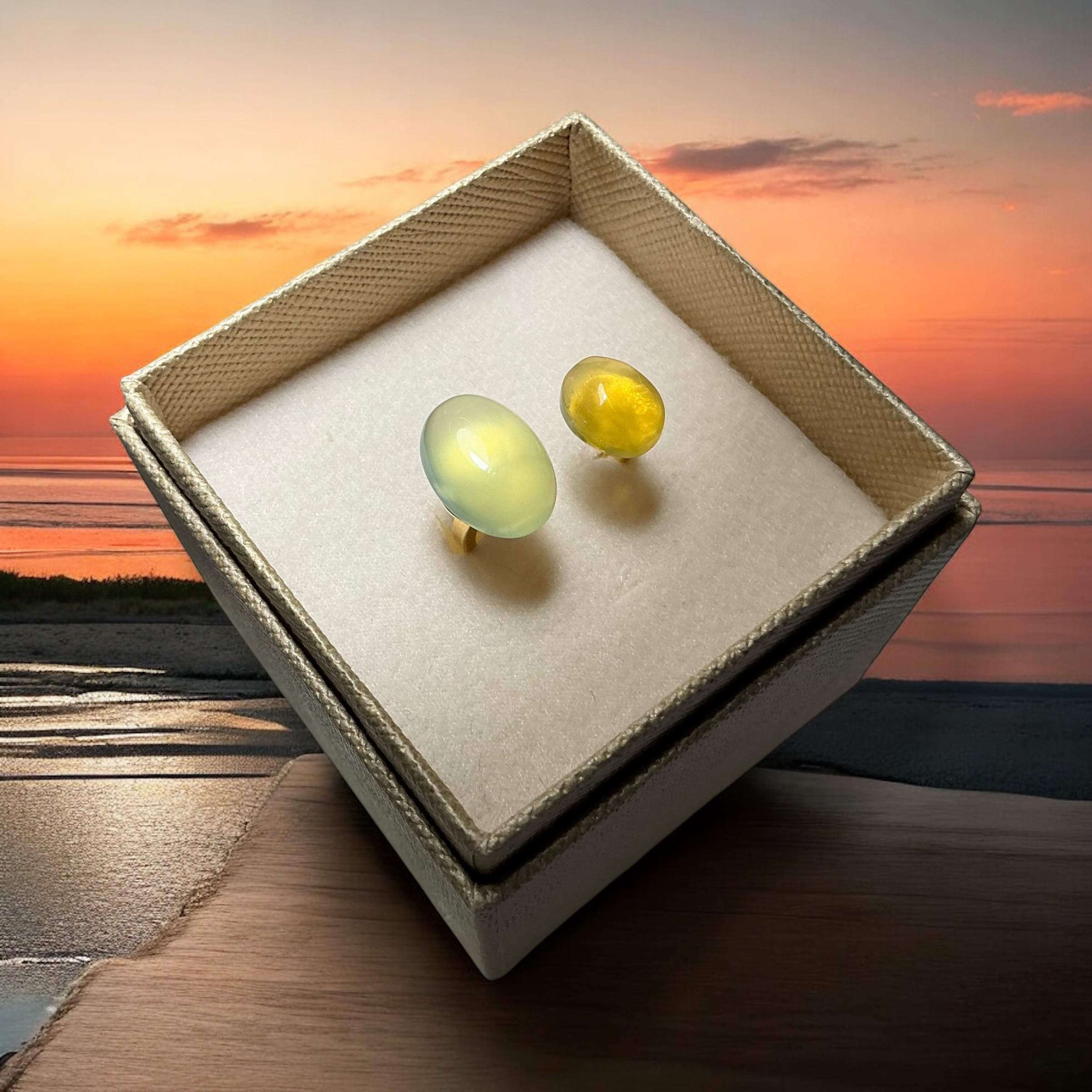 Op.36 《美味なカクテル合わせ》ライム＆レモンイエローカルセドニー　フォークリング　フリーサイズ