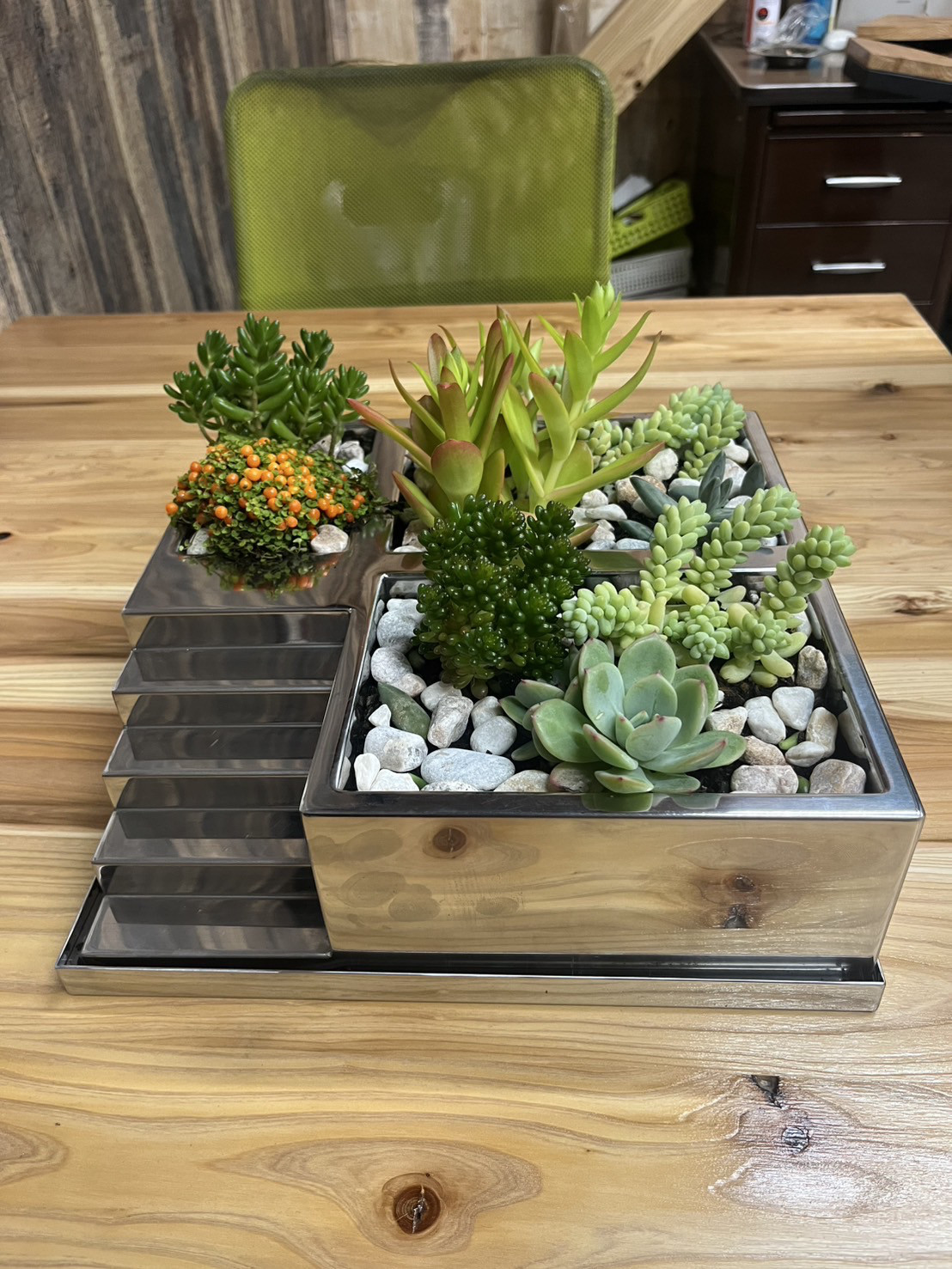 ステンレス製ステッププランター【インテリア／中身なし】