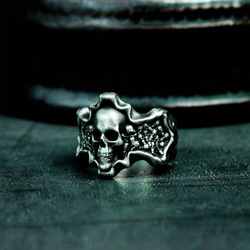 クロススカルスタック 925シルバーリング – 地獄からのスカルリング