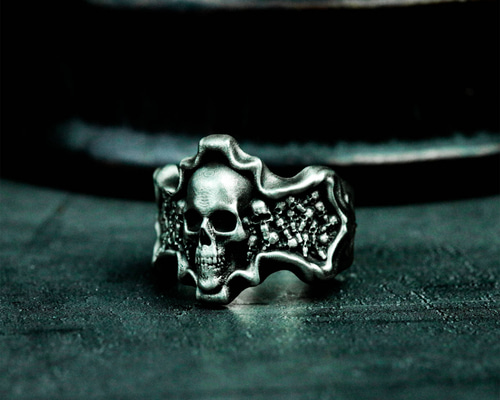 クロススカルスタック 925シルバーリング – 地獄からのスカルリング