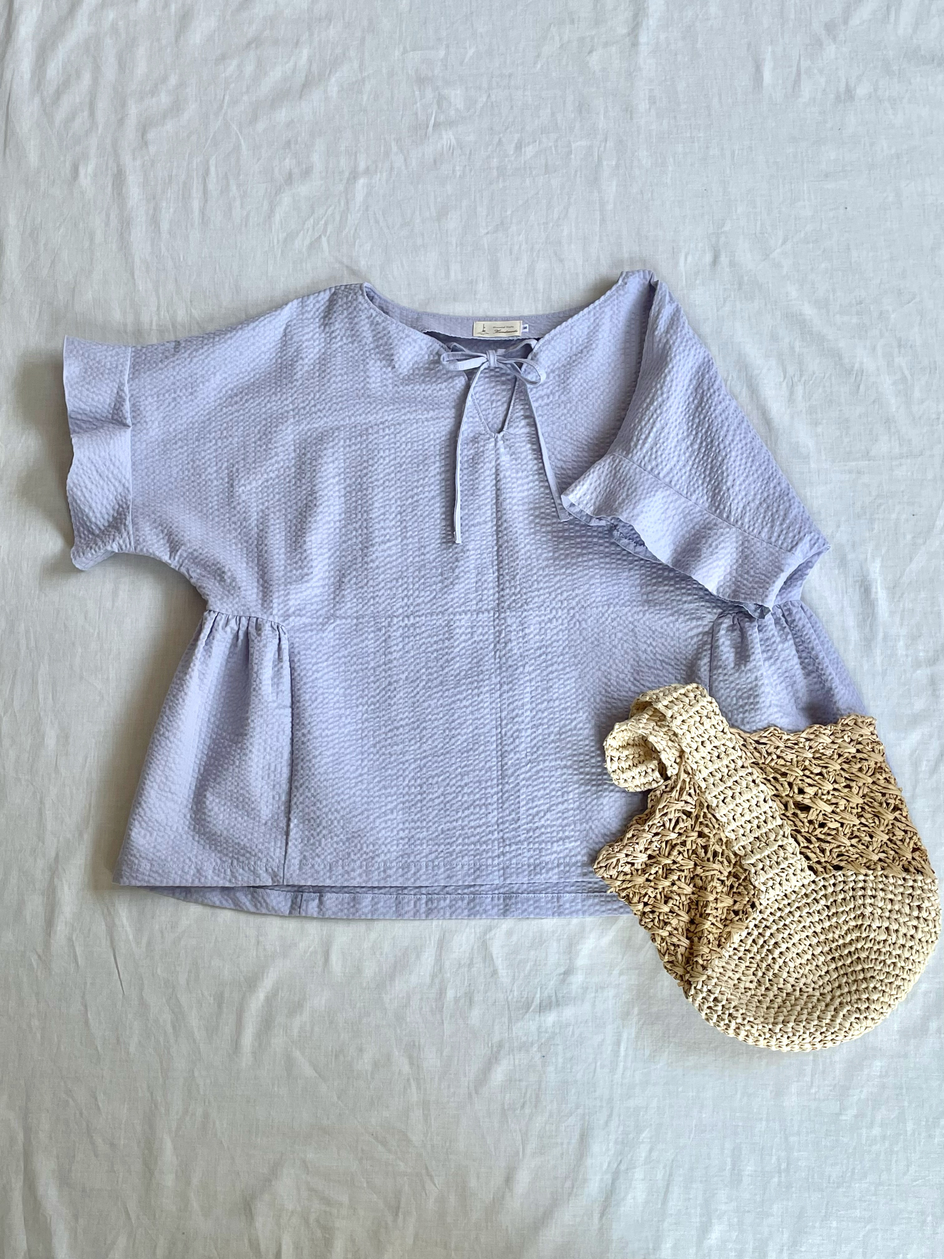 【親子お揃い】フレア袖で風通る　綿リップルブラウス（大人用）