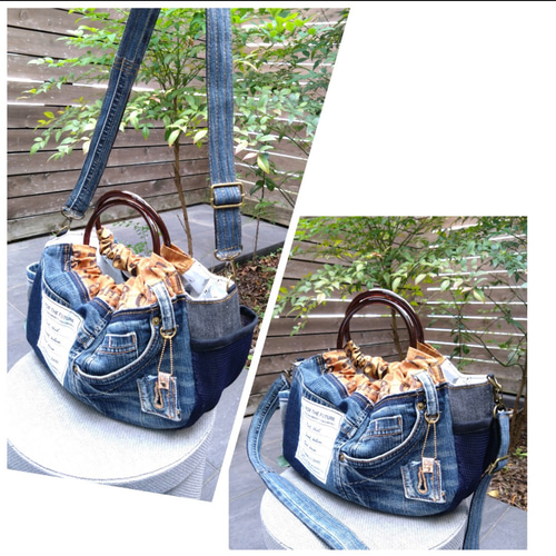 MOON様専用デニムリメイクバッグ（L）No.766☆ショルダーバッグ MOON
