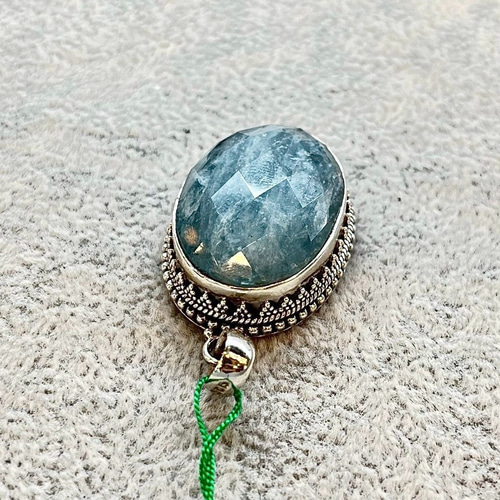 ペンダントトップ 天然石 シルバー925 アクアマリン ブルー 大粒