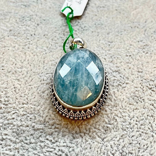 ペンダントトップ 天然石 シルバー925 アクアマリン ブルー 大粒