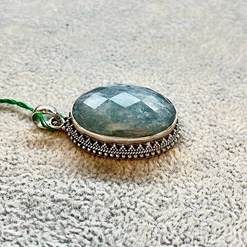 ペンダントトップ 天然石 シルバー925 アクアマリン ブルー 大粒