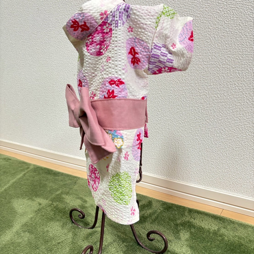 犬服ハンドメイド浴衣　浴衣ワンピ　髪どめ付き ☆新作犬服⭐︎浴衣 女の子用 リップル 和柄 金魚 ペット服