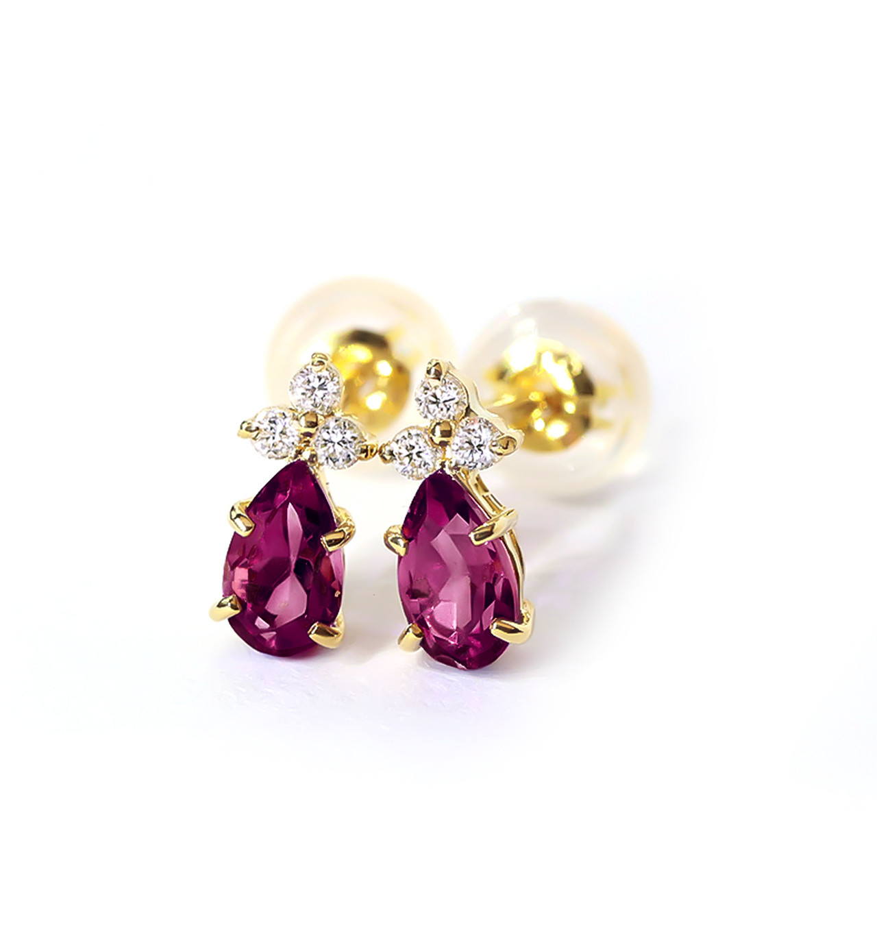 K18 ロードライトガーネット&ダイヤモンドのポストピアス ~Ello Lilas~ 1月誕生石