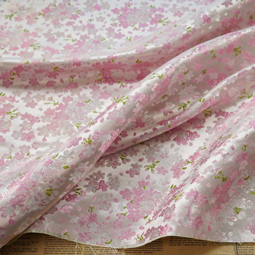 長さ1m ジャガード生地 大判 小花 桜 ピンク 和柄綺麗上品 色織 布