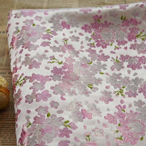 長さ1m ジャガード生地 大判 小花 桜 ピンク 和柄綺麗上品 色織 布