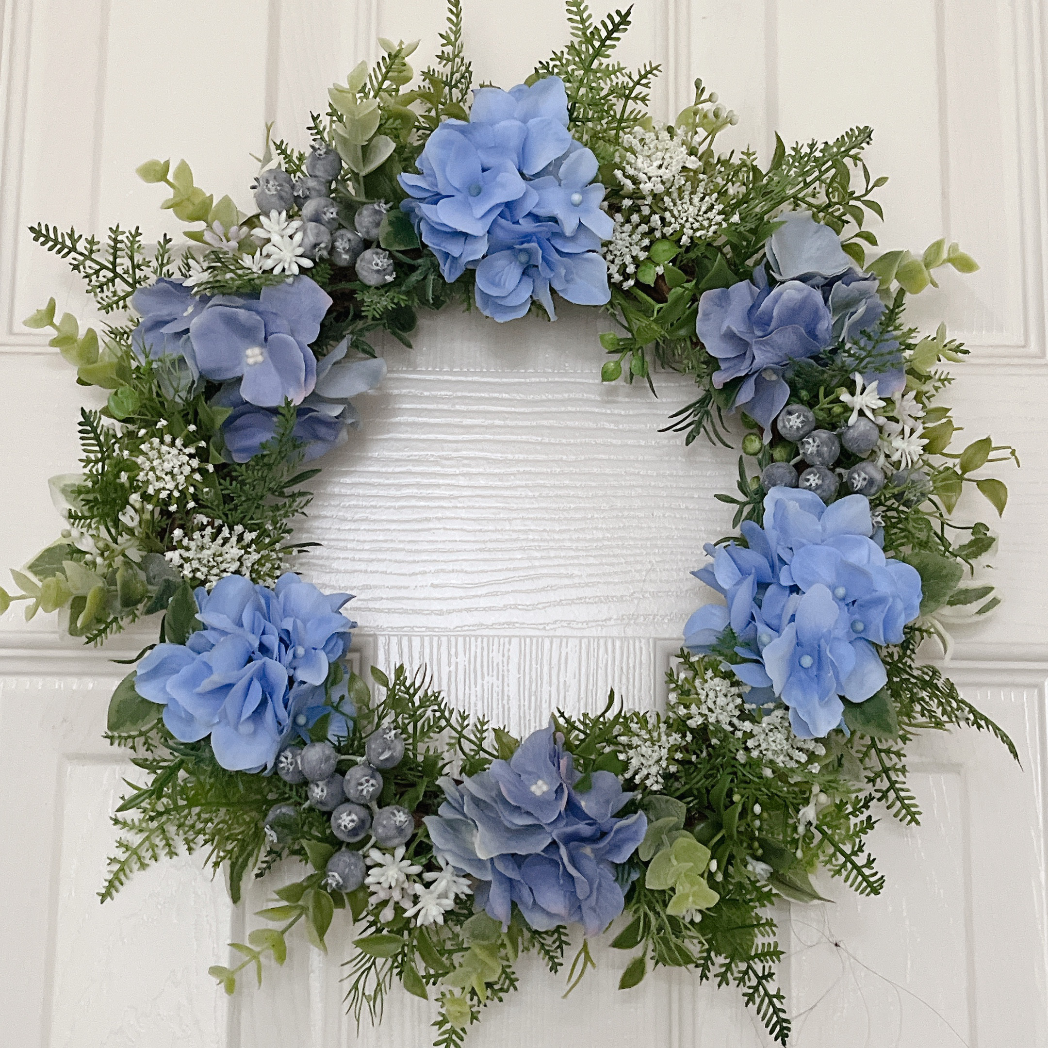 贈り物にも＊ 爽やか系の紫陽花とブルーのリース・30㎝・玄関にも　お部屋にも　ドアリース　贈り物　夏ギフト